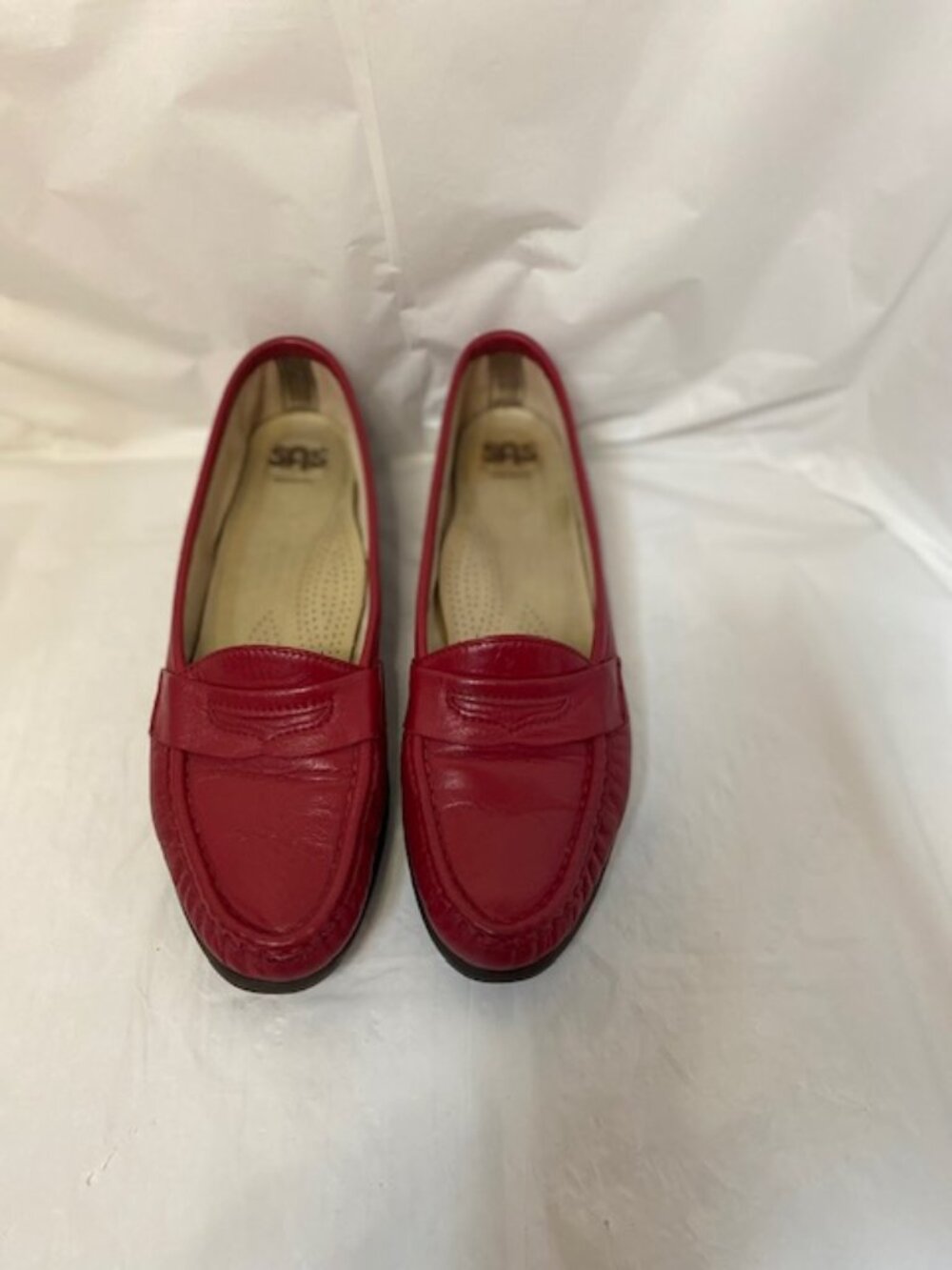 SAS Tripad Comfort "Wink" Penny Loafers in vibrant red leather, women's size 8 N
